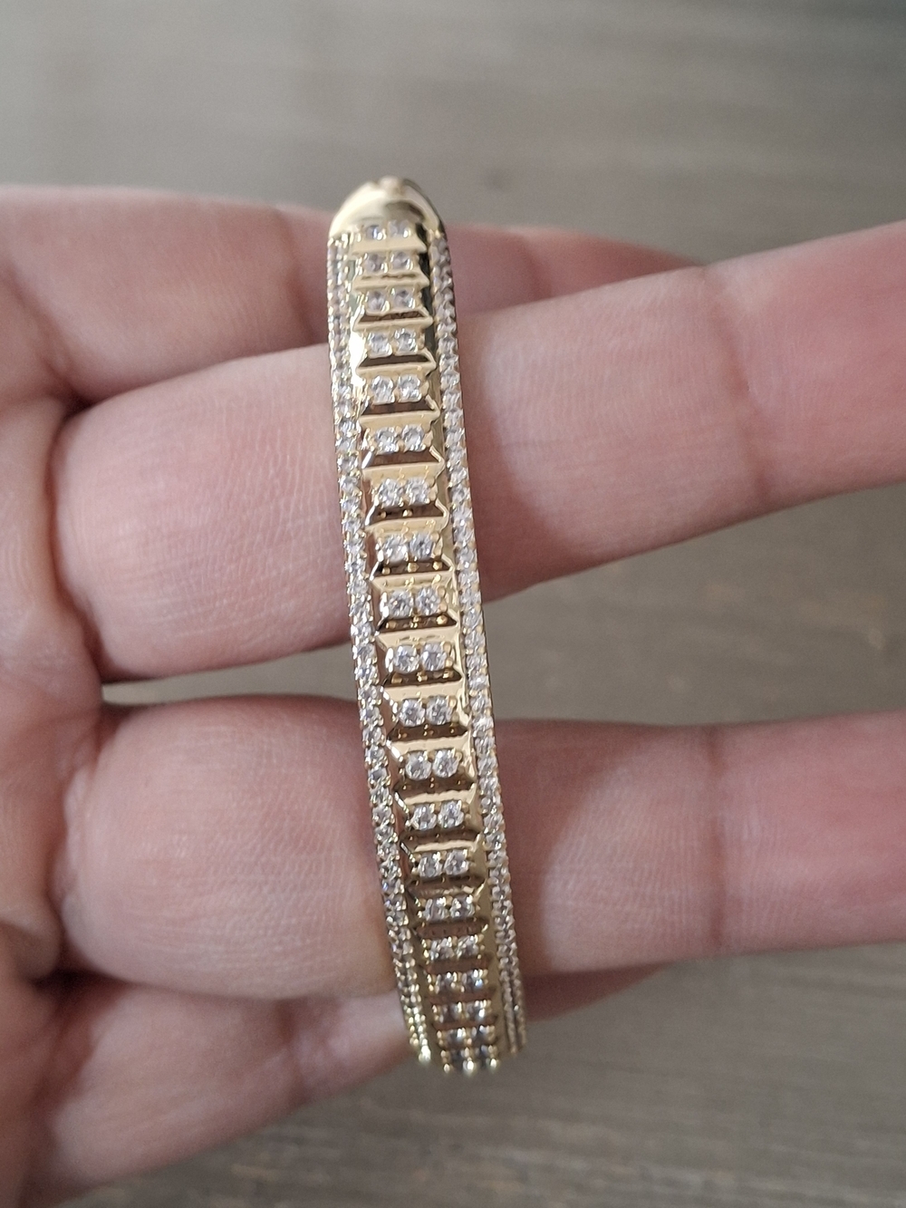 Gold-Tone Crystal Row Bangle Bracelet - Elegant Women's Jewelry - Picture 3 of 4